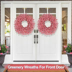 26 Inch Spring Wreaths for Front Door Large Easter Valentines Forsythia Floral Summer Spring Door Wreaths Outdoor All Season Spring Decorations for Home Porch Room Window Wall Farmhouse Decor(Pink-1)