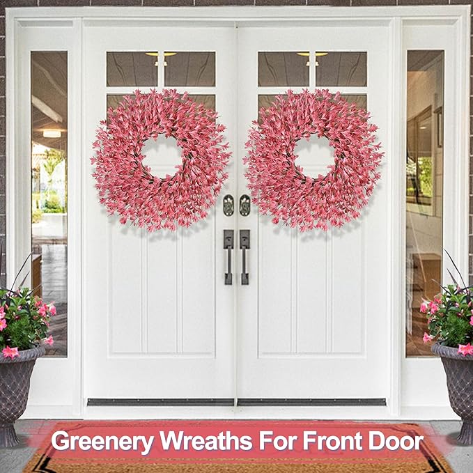 26 Inch Spring Wreaths for Front Door Large Easter Valentines Forsythia Floral Summer Spring Door Wreaths Outdoor All Season Spring Decorations for Home Porch Room Window Wall Farmhouse Decor(Pink-1)