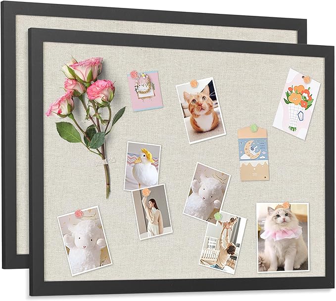 AKTOP 2-Pack Cork Bulletin Board with Linen 18" X 24", Large Framed Corkboard for Wall, Hanging Pin Board Picture Board for Home Office Decor, Cute Vision Board with Pushpins (Vintage Black)
