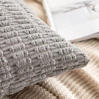 MIULEE Pack of 2 Corduroy Decorative Throw Pillow Covers 20x20 Inch Soft Boho Striped Pillow Covers Modern Farmhouse Home Decor for Sofa Living Room Couch Bed Light Grey