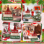 Moucuny 4 Pcs Christmas Decor Wooden Christmas Tree Winter Tiered Tray Decor Xmas Table Centerpiece Rustic Decorative Tree Block Signs Gift Farmhouse Winter Table Decoration for Home Kitchen