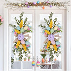 Easter Teardrop Swags 15.74inch Artificial Speckled Eggs Stairway Swag Decorated with Blooming Peonies, Colorful Daisies and Linen Bows Greenery Spring Floral Hanging Swags for Staircase
