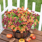 Artificial Faux Mums Flowers Plants for Outdoors Outside Fall Autumn Decoration,12 Bundles Realistic Fake Flowers Plant Greenery Silk Daisy UV Resistant Planters Porch Patio Garden（Orange Burgundy）