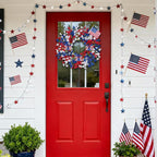 GTIDEA 24'' Patriotic Wreaths for Front Door, American 4th of July Wreath on Grapevine with Red White and Blue Forsythia Flag Bowknot Summer Wreaths for Home Wall Memorial Day Independence Day Decor