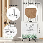 Inspirational Christian Desk Decor, Be Still And Know That I Am God Eucalyptus Sign, Desk Decorations For Office Home Living Room Bathroom, Eucalyptus Shelf Decor, Wooden Plaque With Stand (09)