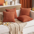 MIULEE Pack of 2 Corduroy Decorative Throw Pillow Covers 18x18 Inch Soft Boho Striped Pillow Covers Modern Farmhouse Home Decor for Sofa Living Room Couch Bed Rust