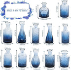 Glass Blue Bud Vases Set of 12, Mini Flower Vase for Centerpieces, Small Glass Vases in Bulk for Bridal Shower Decorations, Vintage Vase for Wedding, Party, Graduation, Home Table Décor