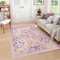 Moynesa Floral Washable Area Rug 5x7, Pink Rugs for Bedroom Soft Living Room Rug, Non Slip Ultra Thin Boho Rug for Nursery Flower Indoor Floor Carpet for Girls Room Dorm, Pink