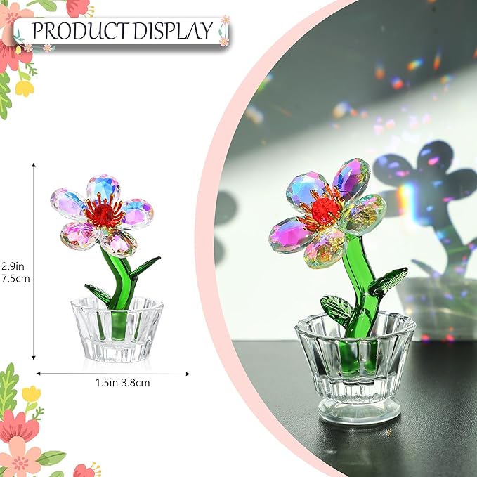 Crystal Peach Blossom Mini Ornament Figurine 2.9 * 1.5in Glass Flower Decoration for Home Office for Mom