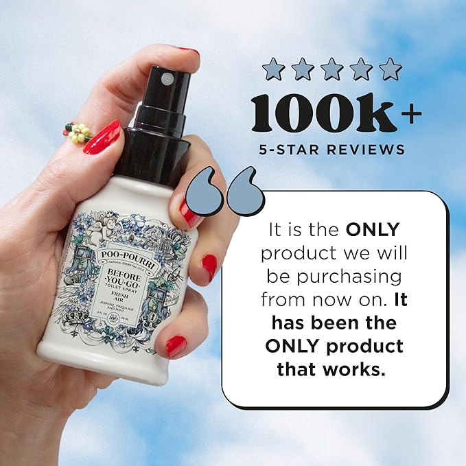 Poo-Pourri Before-You-Go Toilet Spray,Fresh Air,4 Fl Oz,Up to 200 Uses,Bathroom Odor Deodorizer,Plant-Based with Essential Oils,for Home or Work,Jasmine,Fresh Air and Mint Scent,(Pack of 2)