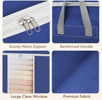 BALEINE 2 Pack Clothes Storage Bags, 24 Gallon Storage Containers with Reinforced Handle, Sturdy Zipper, Closet Organizer for Blanket, Comforter, Pillow, Bedding (Blue, 2 Pack)