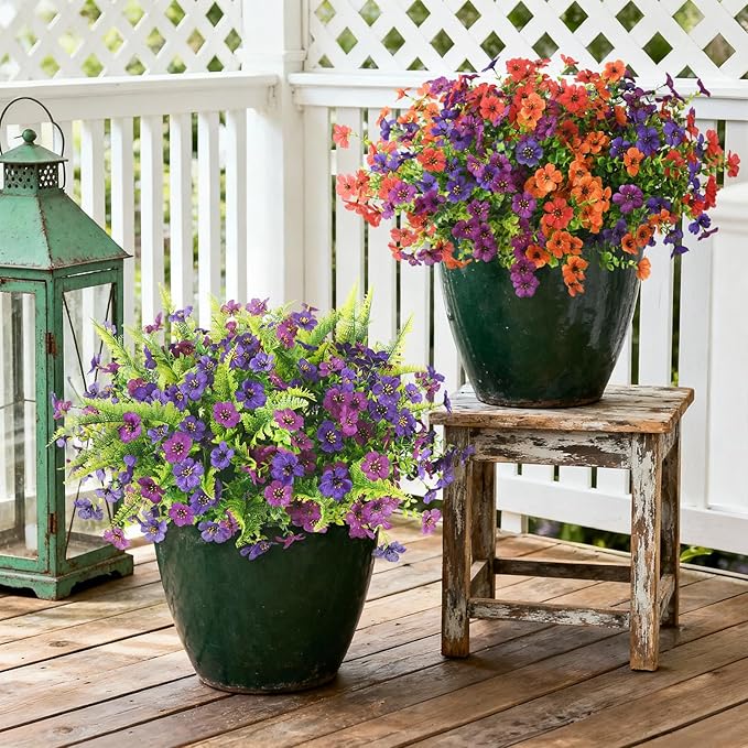 Artificial Flowers for Outdoors, 12 Bundles Multicolor Silk Fake Flower for Spring Summer Decoration, UV Resistant No Fade Artificial Outdoor Plants for Home Planter Porch Patio Yard Decor