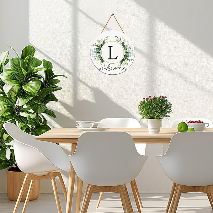 Monogram Letter L Wreaths for Front Door Wreath Wooden Welcome Sign for Front Door Decor Floral Family Last Name Initial House Warming Spring Summer Porch Rustic Wall Home Kitchen Boho Decorations