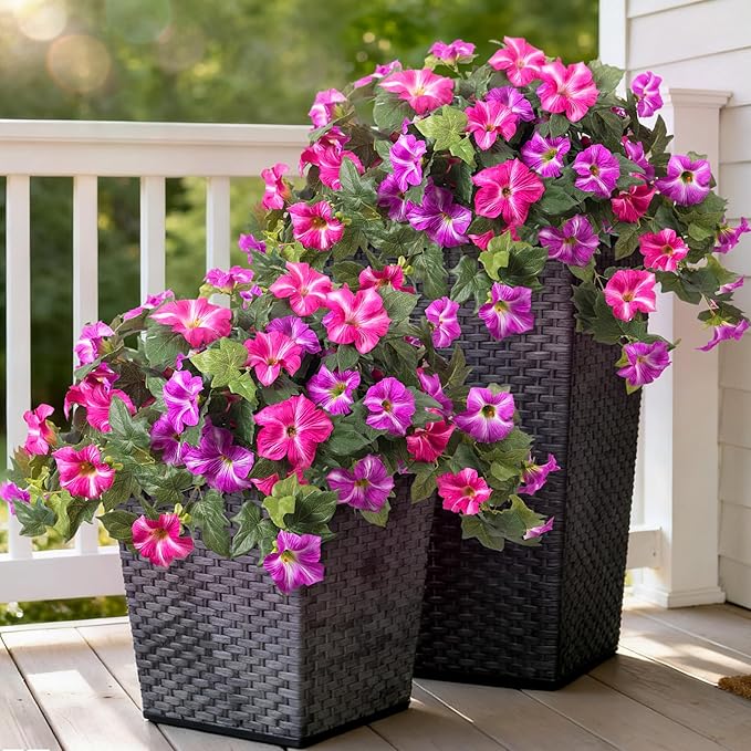 4 Pcs Artificial Fake Petunia Flowers for Outdoor Decoration, Faux Silk Petunias Flower for Spring UV Resistant Realistic Plants for Garden Balcony Yard Porch Indoor Decor(Fuchsia Lotus)