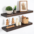 Marsmiles 24 inch Floating Shelves for Wall Solid Elm Wood Shelves|Rustic Wall Mounted Shelves with Heavy-Duty Invisible Bracket for Bathroom Living Room Kitchen|Rounded Edge Design|Walnut, 2 Pack