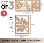 qmmp Modern Wooden Wall Sculptures - Set of 3 - Home Decor Accent - Large Wall Art for Living Room, Bedroom, Office - Easy Installation (Oak, Medium - Tree Leaves)