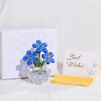 Qianwei Blue Forget Me Not Crystal Flowers - Sympathy Glass Flowers Collectible Figurines Decor Paperweight Ornament Home Office Table Desk Decorations