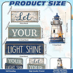 Lineshading 4 Pcs Beach Coastal Table Decor Wooden Lighthouse Decoration with Starfish Summer Tiered Tray Decor Blue and White Ocean Centerpieces Rustic Beach House Nautical Decorations for Home Shelf