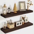 Solid Wood Floating Shelves for Wall 24"W x 8"D x 1.56"H Set of 2, Deep Wall Shelves for Living Room Bedroom Bathroom Kitchen Decor Storage with Invisible Heavy-Duty Metal Bracket, Rustic Brown