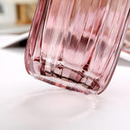 Large Pink Glass Vase for Flowers Ribbed Tall Pink Red Floor Vase 8.0" Decorative Vases for Home Table Centerpieces Flowers Decor and Farmhouse