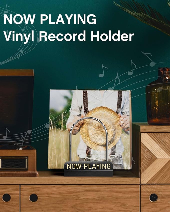 BS-VOG Now Playing Vinyl Record Stand, 50 LP Vinyl Record Storage with Non-slip Grooves, Wood Now Spinning Vinyl Record Holder for Albums Magazine Rack Magazine Organizer Record Display, Gift Package