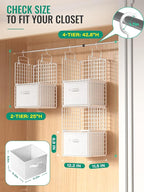 Hanging Closet Organizer with Drawers, 4 Tier Metal Closet Organizers and Storage with 4 Hanging Hooks 4 S-Hooks for Wardrobe Laundry Room, Wire Storage Shelf for Clothes Sweaters Pants (White)