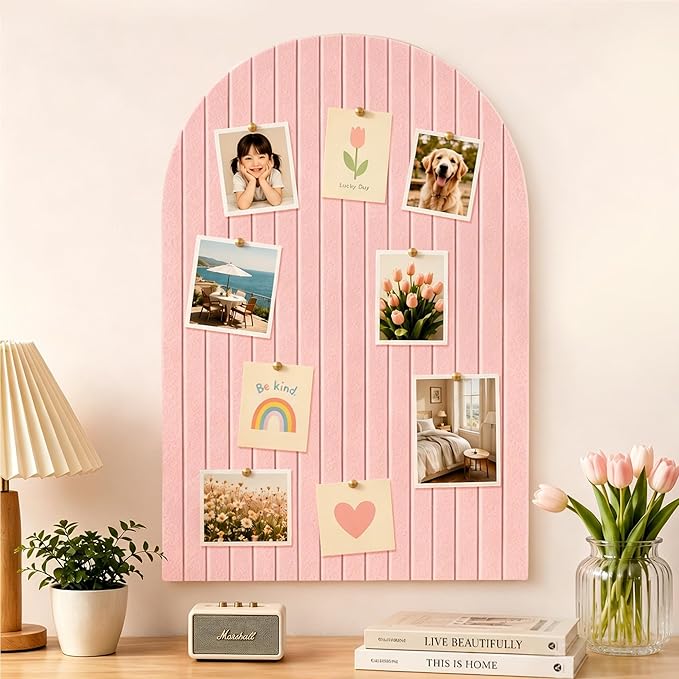 Large Cork Board for Wall & Office Decor, 36" x 24" Arched Felt Bulletin Board Pin Board Vision Board with 30 Pins – 6 Customizable Wall Tiles for Office Home Bedroom, Photo & Picture Display