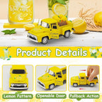 Lemon Decor - 4.9″Farmhouse Vintage Metal Truck with Mini Fake Lemons for Home Kitchen Table, Shelf, Party Decorations and Lemonade Stand Decor Summer Tiered Tray Decoration