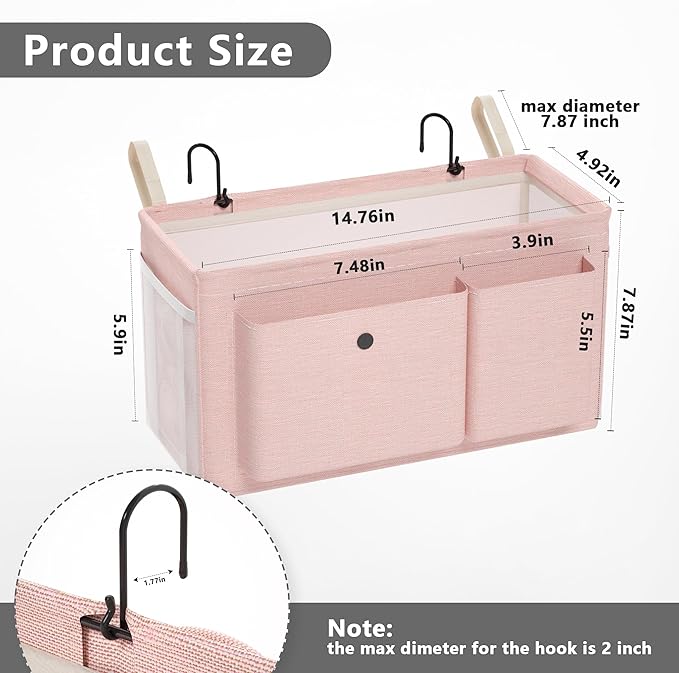 Edudif Bedside Caddy Bedside Organizer with Fixed Straps & Water Bottle Holder, Bunk Bed Caddy ideal for Home, Dorm, Hospital, Crib, Versatile Bedside Storage Solution