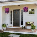 Artificial Fake Flowers Plants Hanging Baskets for Outdoor Outside, Faux Silk Hanging Dark Purple and Fuchsia Morning Glory Trailing Vines UV Resistant Look Real for Porch Patio Home Decoration