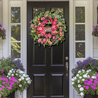 Spring Wreaths for Front Door 24 Inch with Hello Sign,Artificial Summer Wreath with Pink Peony and Orchid,Indoor and Outdoor Wreath for Farmhouse Wall Home Porch Decor