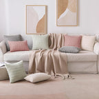 MIULEE Pack of 2 Corduroy Decorative Lumbar Throw Pillow Covers 20x12 Inch Soft Boho Striped Pillow Covers Modern Farmhouse Home Decor for Sofa Living Room Couch Bed Blush Pink Spring Valentine Decor