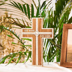 Wall Cross Retro Catholic Wooden Hanging Crosses Baptism with Metal Spiritual Religious Cross with Hook Silver Edge Blessed Letter Design Christmas Crucifix Gift for Church Home Wall Decor