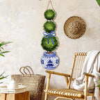RattanView Large Size Chinoiserie Bonsai Door Hanger Rustic Topiary Wooden Sign Front Door Home Wreath Ornament for Farmhouse Indoor Outdoor Yard Porch Welcome Decor(Fresh,31.5 x 9.65 in)