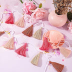 WILLBOND 4 Pieces Tassel Garland Rose Red Pink Brown Khaki Tassel Garland for Classroom Wall Decor Boho Pastel Cotton Banners for Party School(3.1 Inch, Rose Red, Pink, Brown, Khaki)
