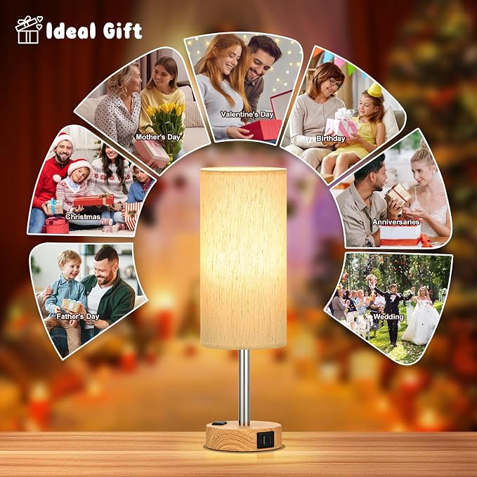 Touch Bedside Table Lamps Set - 3 Way Dimmable Bedroom Lamps Set of 2 with USB C & A Ports, Small Lamps for Nightstand with AC Outlet, Small Desk Lamp for Office, Dorm, Nursery - Dorm Room Essentials