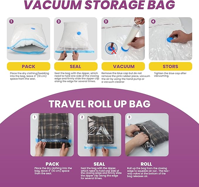 Space Bags Vacuum Storage Bags (Jumbo 48 Pack) Save 80% Space - Vacuum Bags for Comforters and Blankets, Bedding, Compression Seal for Closet Storage - Pump for Travel