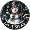 Let It Snow Snowman Metal Tin Sign Vintage Round Sign Aluminum Sign for Cafe Kitchen Porch Window Home Wall Decor 12 Inch