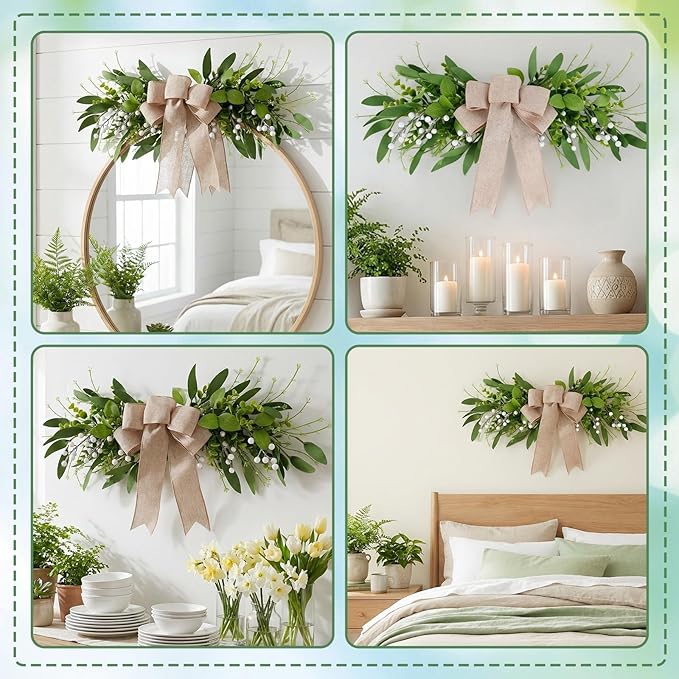 Floral Swag Artificial Green Eucalyptus Swag with Olives Leaves Mixed Berry Front Door Twigs Leaves Greenery Decorative Swag for Farmhouse Wedding Arch Party Wall Home Indoor Outdoor Holiday Decor