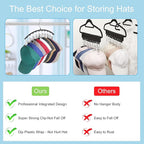 Hat Hangers for Closet, Metal 1 Pack Hat Organizer Holder for Hanger Closet Display, Hat Racks for Baseball Caps w/10 Clips, Hat Holder for Ball Caps & Accessories, for Men Women, Black