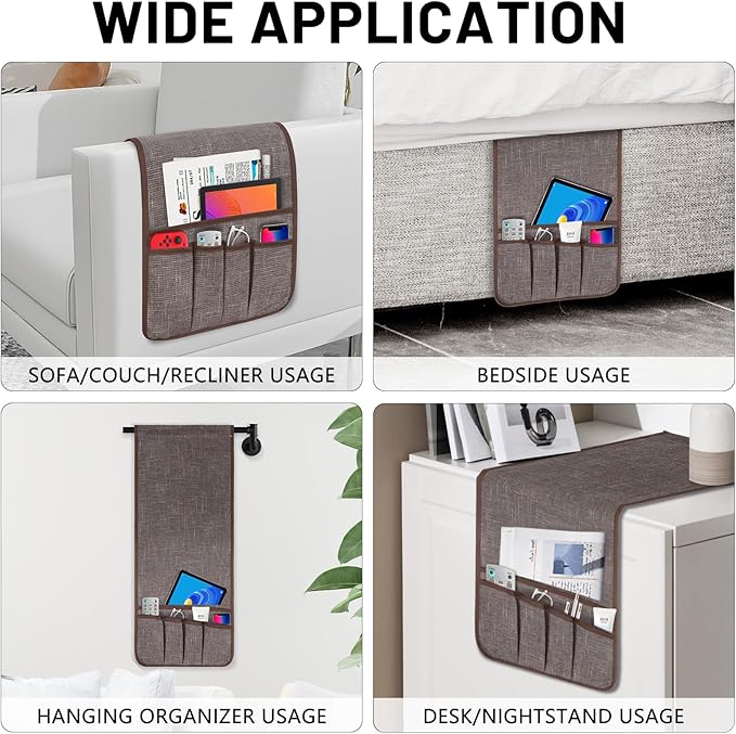 Armchair Caddy Remote Control Holder, Couch Caddy Gifts for Seniors Bed Caddy Tv Remote Holder with 5 Pockets for Key Glasses Phone Magazine Holders
