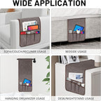 Armchair Caddy Remote Control Holder, Couch Caddy Gifts for Seniors Bed Caddy Tv Remote Holder with 5 Pockets for Key Glasses Phone Magazine Holders