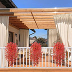 Artificial Fall Hanging Flowers for Decoration, 2pcs Long Vine Fake Mums Flowers Plants Morning Glory, Realistic Faux Petunias for Planter Patio Porch Garden Autumn Outdoors Dec, Red