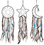 PATIKIL 28" Moon Sun Star Dream Catchers Set, Feather Handmade Dream Catchers Wall Hangings Art Decor for Home Wedding Bedroom Living Room Ornament,Blue Brown