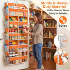 Over The Door Organizer 5 Tiers, Extra Large Behind Door Storage of 10 Compartments, 80 lbs Weight Capacity Hanging Storage Organizer with Clear Window Kids Toys,Shoes,Diapers,Room Storage,Orange