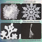 White and Silver Christmas Snowflake Ornaments- 36Pcs Plastic Glitter Hanging Snow Flakes for Christmas Tree Decorations Winter Wonderland Frozen Birthday Party Holiday Home Decor Craft Snowflakes
