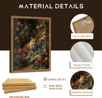 Framed Dark Academia Fox Canvas Wall Art, Sitting Fox Surrounded by Flowers, Elegant Vintage Botanical Poster, Fine Art Print for Living Room Bedroom Study – Dark Wooden Frame 12x16in