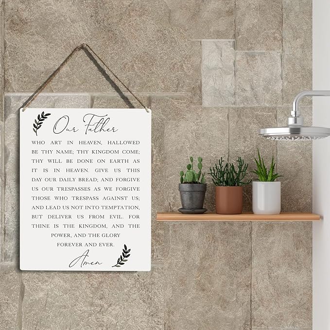 Christian Wall Art Dining Room Decor Our Father Prayer Wooden Hanging Sign Farmhouse Wall Decoration for Home Living Room Bedroom Bible Verse Sign Religious Home Wall Decor 10x8 Inches