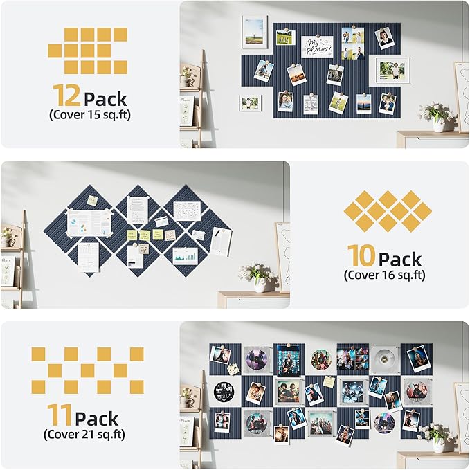Large Cork Board for Wall 48" x 60" Blue Bulletin Board with Safe Removable Adhesive Squares for Pictures Photos, Alternative CorkBoard Felt Pin Boards Tiles for Office Classroom Wall Decor - 20 Pack