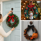 4 Pack Wreath Hangers for Front Door, Door Wreath Hanger on Glass, Window & Smooth Surfaces, Holiday Decoration Hook for Christmas, Thanksgiving, Halloween
